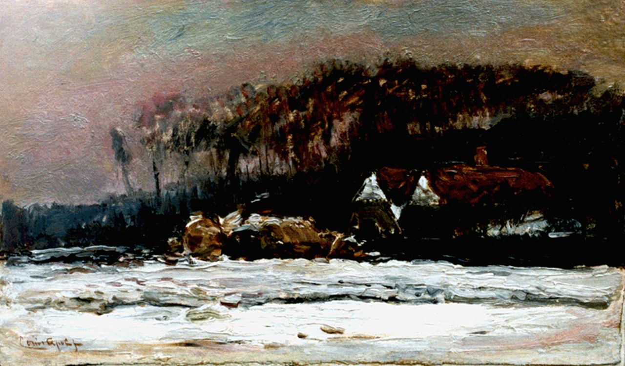 Apol L.F.H.  | Lodewijk Franciscus Hendrik 'Louis' Apol, A farm in winter, oil on canvas 24.5 x 40.2 cm, signed l.l.