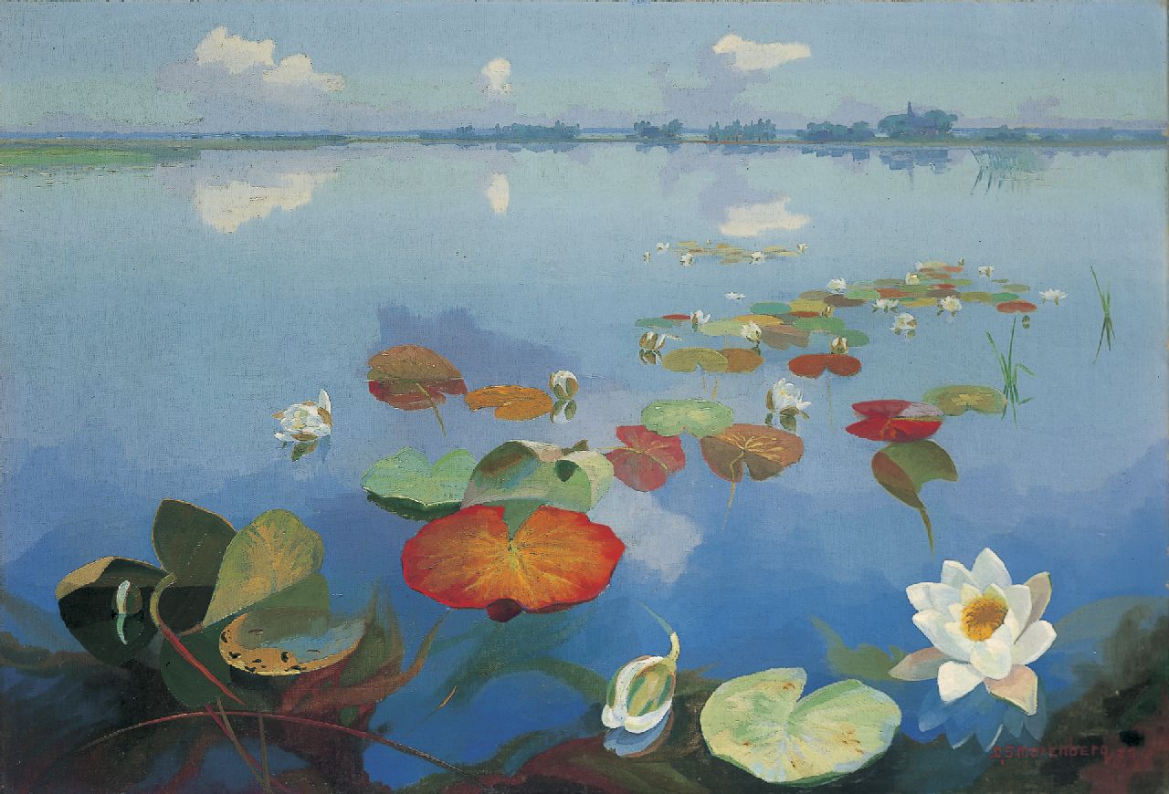 Smorenberg D.  | Dirk Smorenberg, The Loosdrechtse Plassen with water lilies, oil on canvas 55.0 x 80.4 cm, signed l.r. and dated '23
