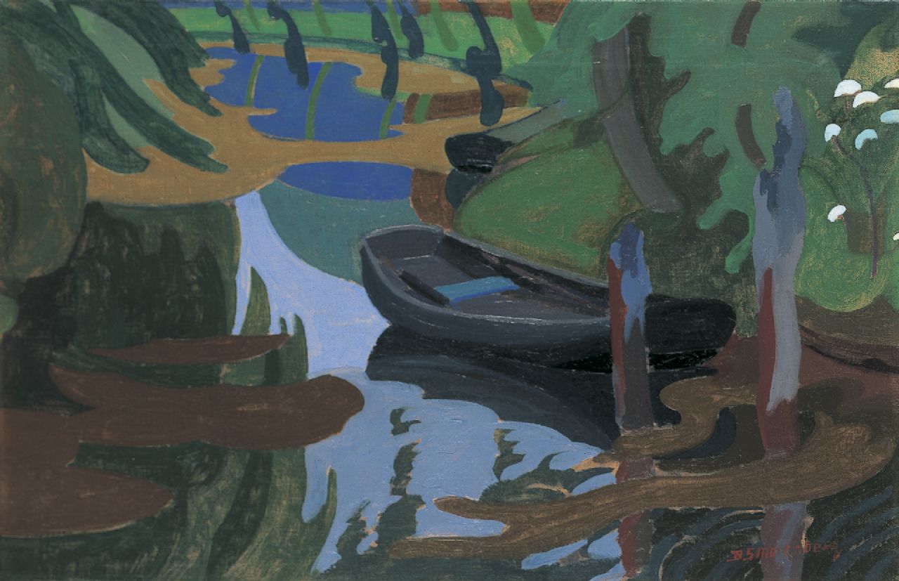 Smorenberg D.  | Dirk Smorenberg, A moored barge, oil on canvas 39.5 x 60.7 cm, signed l.r.