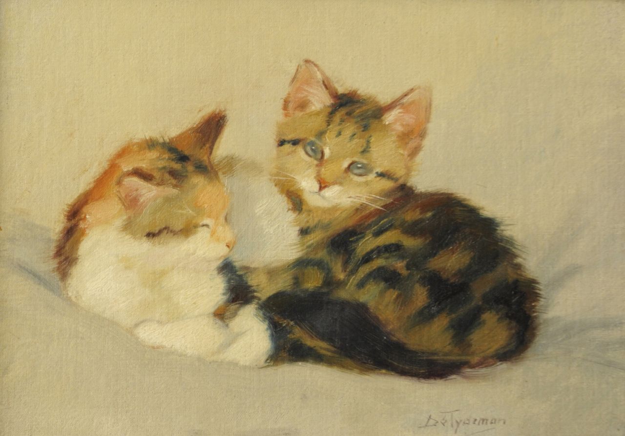 Tijdeman E.M.  | Ernestine Marie 'Dé' Tijdeman, Two kittens, oil on canvas laid down on panel 22.0 x 31.5 cm, signed l.r.