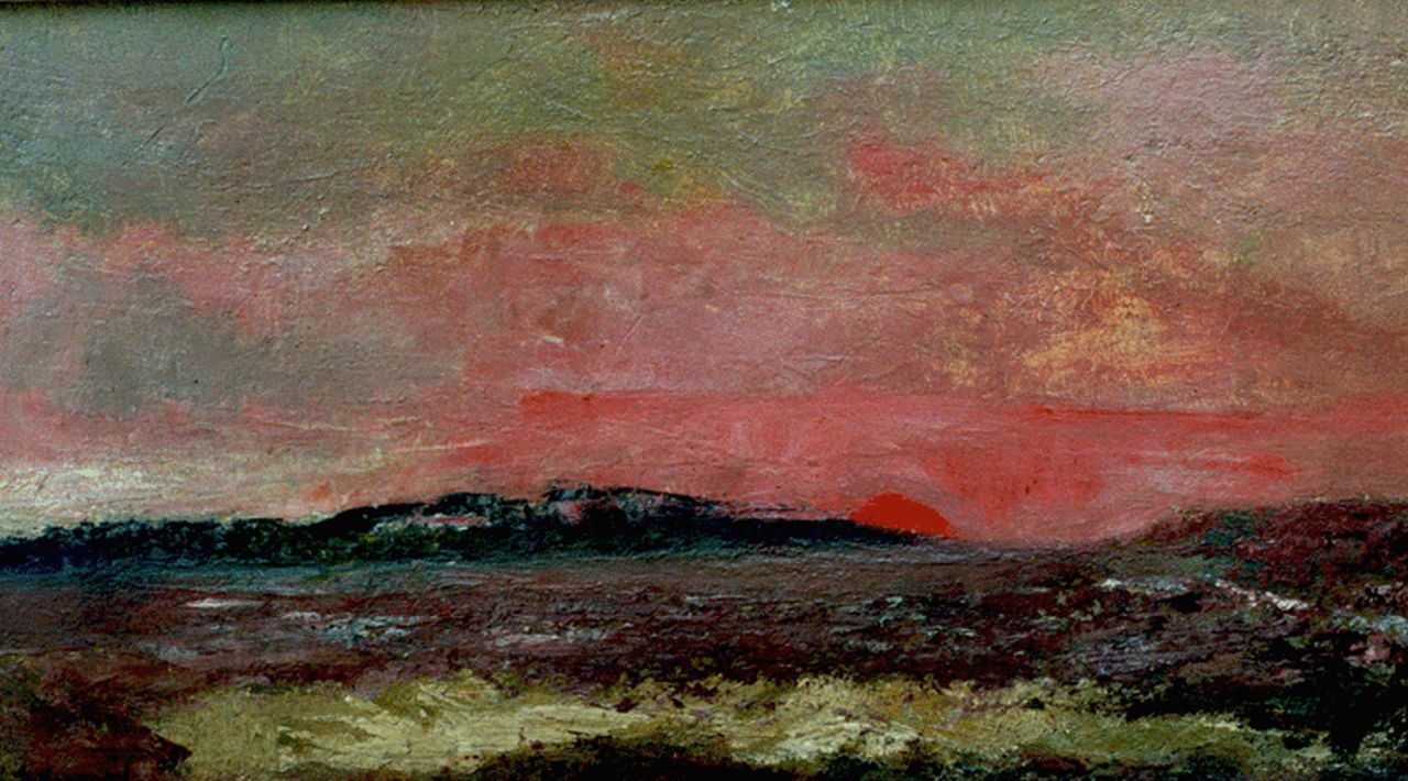 Naarden I.  | Isaäc Naarden, A dune landscape by sunset, oil on panel 25.0 x 45.0 cm, signed l.l.