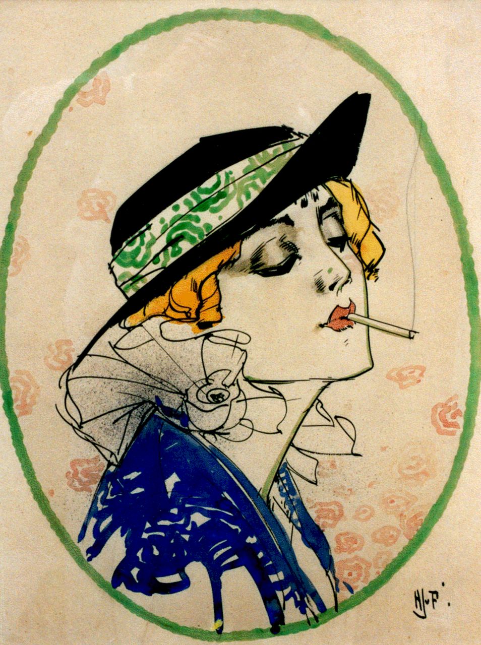 Piggelen H.J. van | H.J. van Piggelen, A lady with a cigarette, watercolour on paper 51.0 x 39.0 cm, signed l.r. with initials
