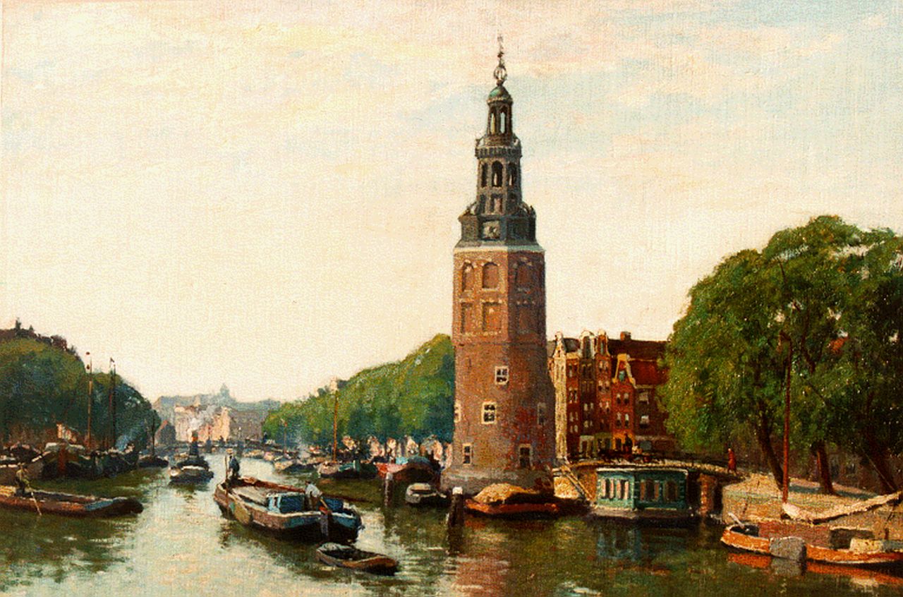 Schagen G.F. van | Gerbrand Frederik van Schagen, A view of the Oude Schans, with the Montelbaanstoren beyond, Amsterdam, oil on canvas 60.0 x 90.0 cm, signed l.r.