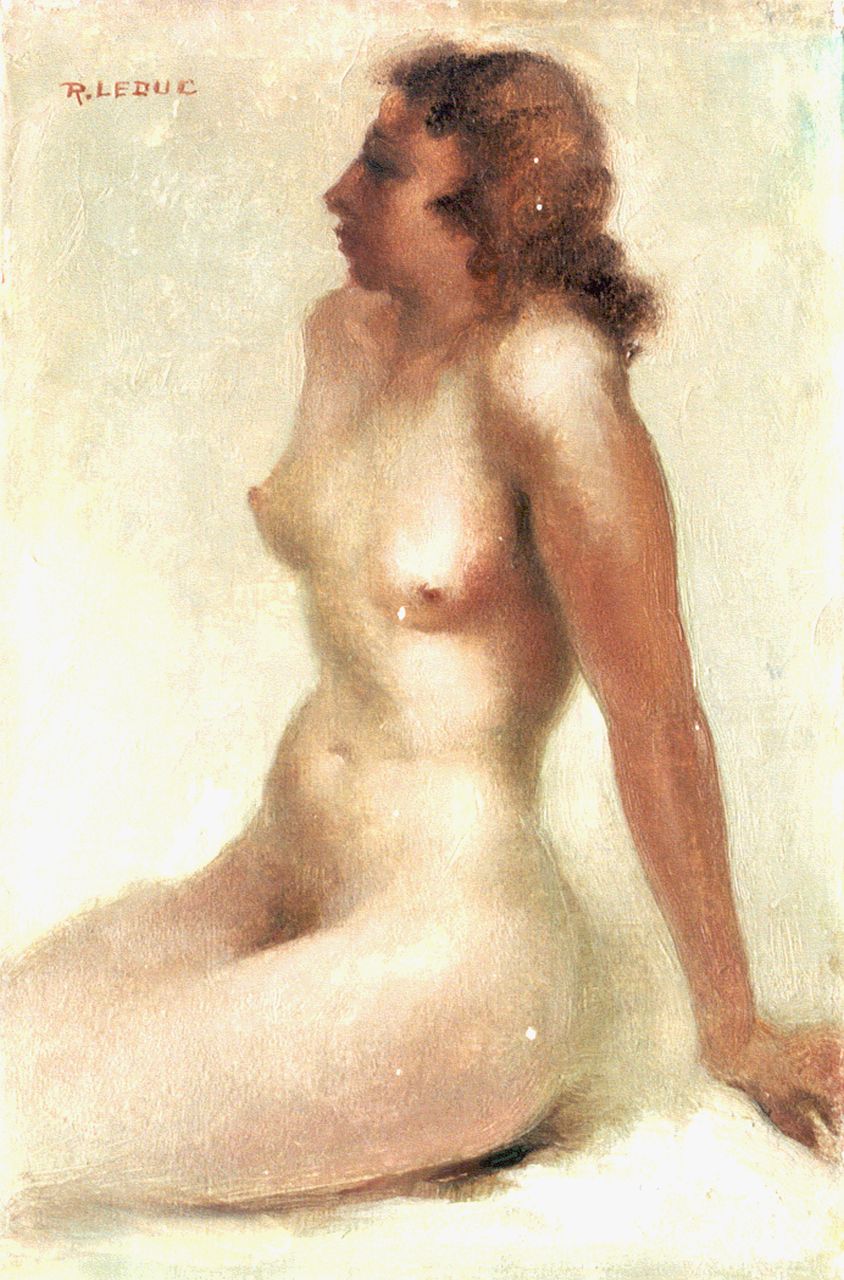 Leduc R.  | René Leduc, A seated nude, oil on canvas 32.6 x 22.0 cm, signed u.l.