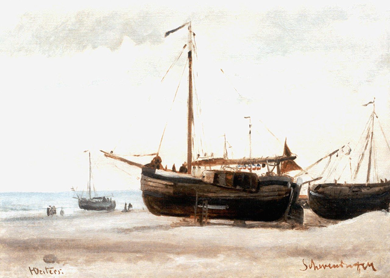 Heinrich Deiters | Fishing boats on the beach of Scheveningen, oil on painter's board laid down on panel, 30.0 x 41.0 cm, signed l.l.