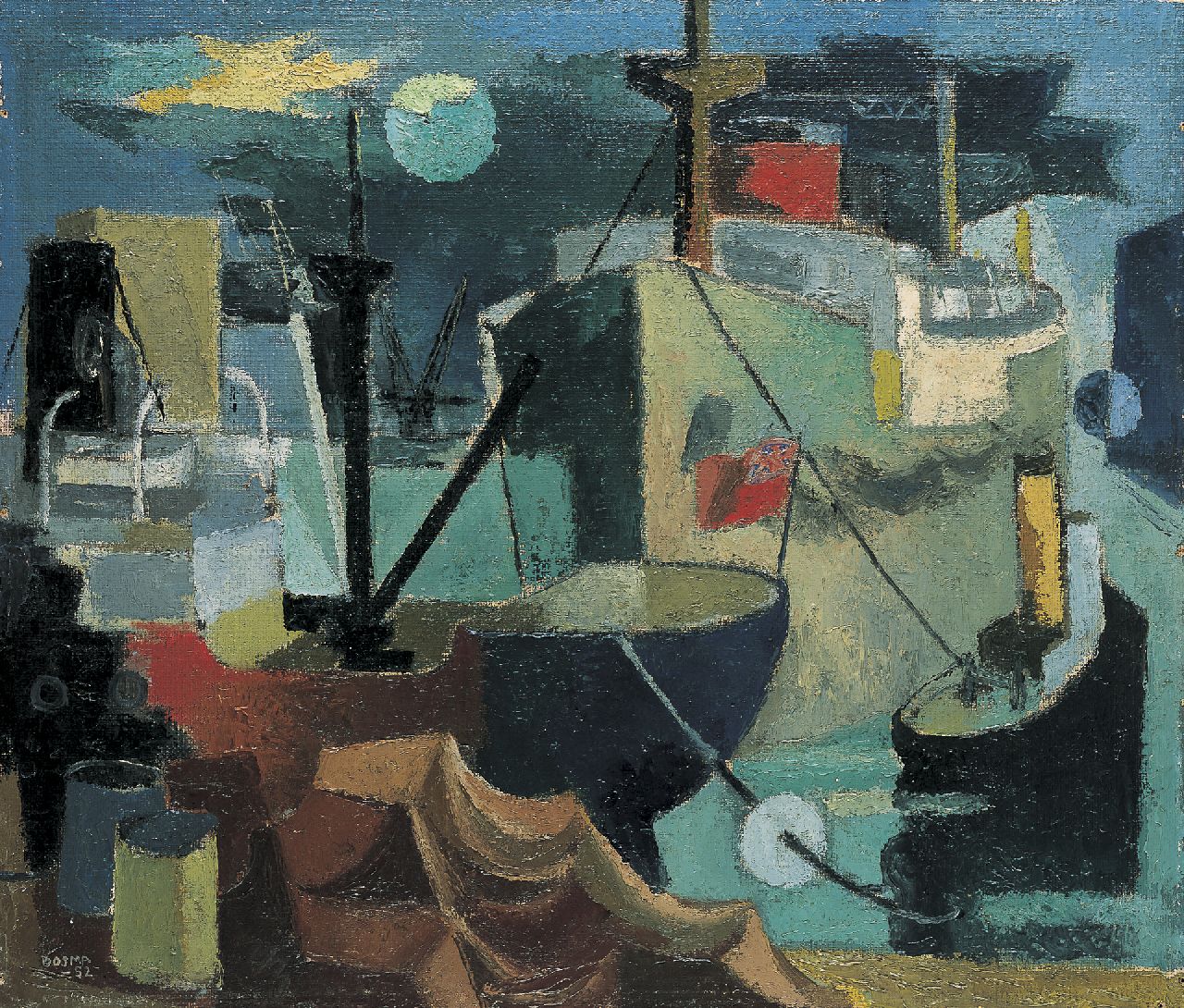 Bosma W.  | Willem 'Wim' Bosma, 'Havenbeeld no.3', oil on canvas laid down on painter's board 55.3 x 64.8 cm, signed l.l. and dated '52