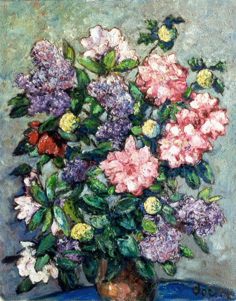 Doeser J.J.  | 'Jacobus' Johannes Doeser, Flower still life, oil on canvas 96.7 x 78.2 cm, signed l.r.