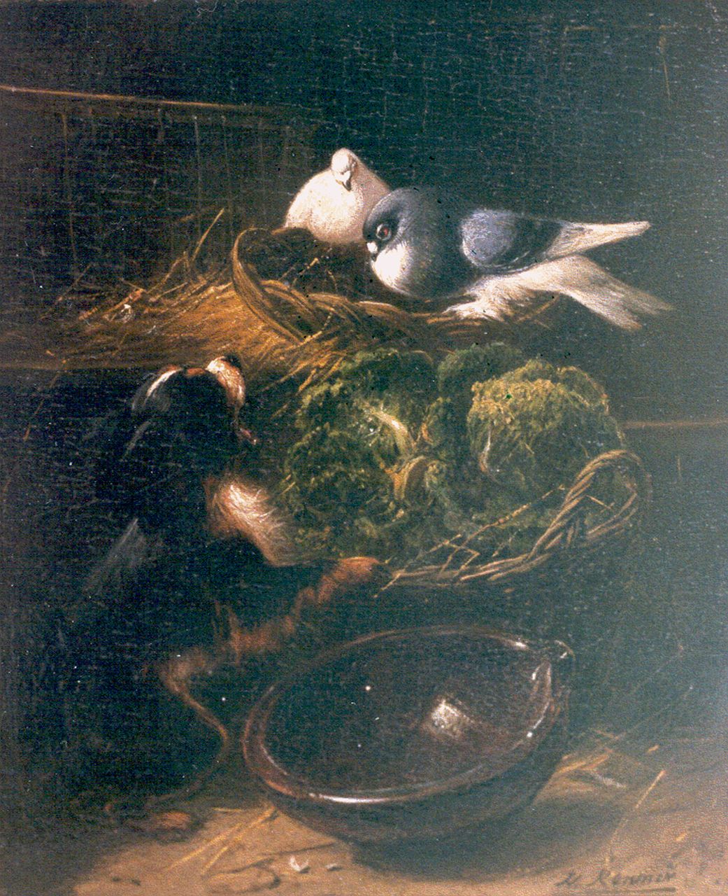 Ronner-Knip H.  | Henriette Ronner-Knip, Feathered friends, oil on panel 19.2 x 15.5 cm, signed l.r.