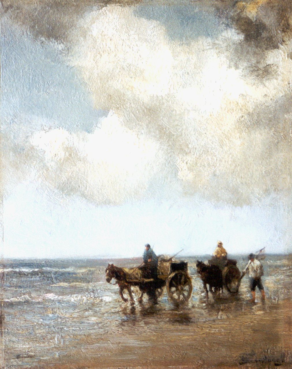 Hoog J.B. de | Johan 'Bernard' de Hoog, Shell-gatherers, oil on panel 26.1 x 21.0 cm, signed l.r.