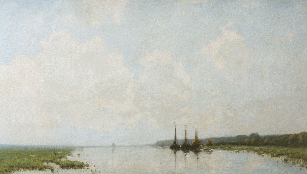 Kuijpers C.  | Cornelis Kuijpers, A river landscape, Renkum, oil on canvas 84.0 x 150.7 cm, signed l.l.