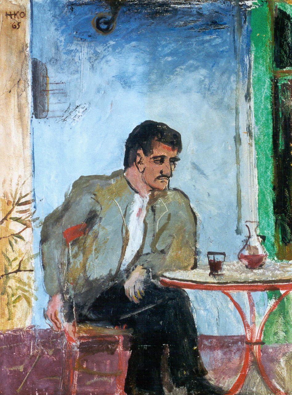 Kamerlingh Onnes H.H.  | 'Harm' Henrick Kamerlingh Onnes, Having a drink, oil on canvas 40.7 x 30.6 cm, signed u.l. with initials and dated '65