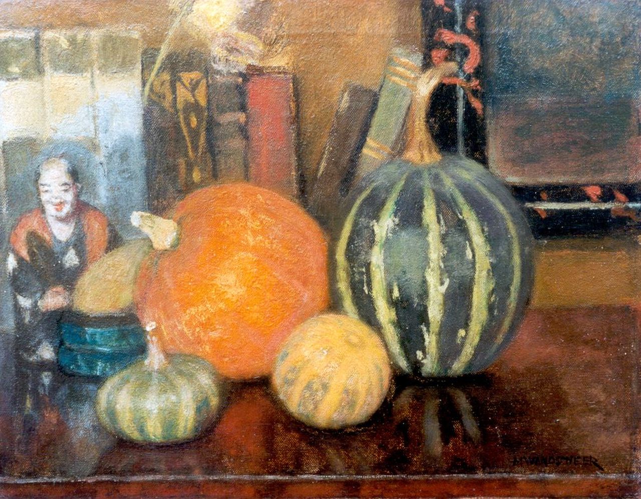 Wandscheer M.W.  | Maria Wilhelmina 'Marie' Wandscheer, Still life with gourds, oil on canvas 22.3 x 28.3 cm, signed l.r.