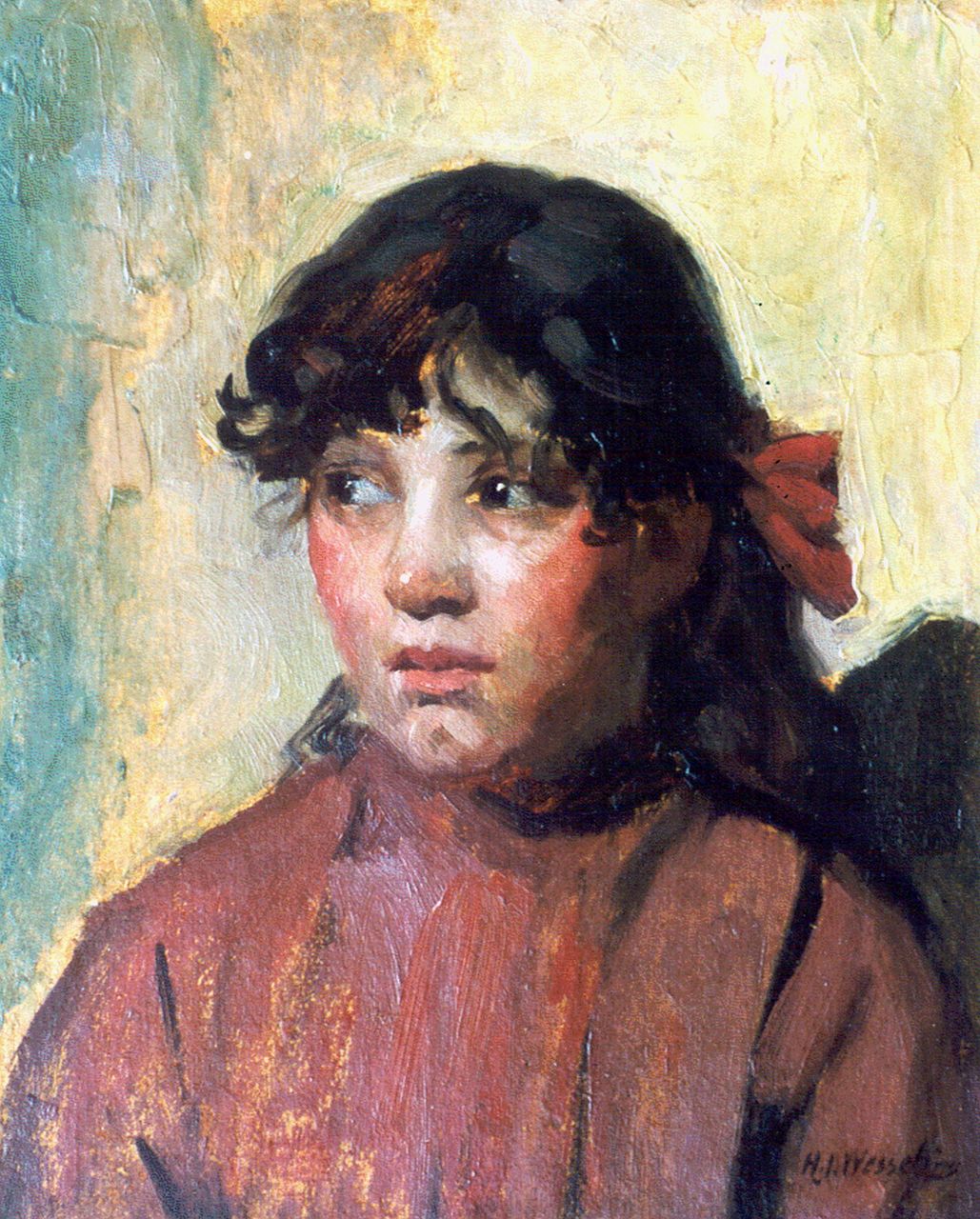 Wesseling H.J.  | Hendrik Jan Wesseling, A portrait of a girl, 28.2 x 22.9 cm, signed l.r.