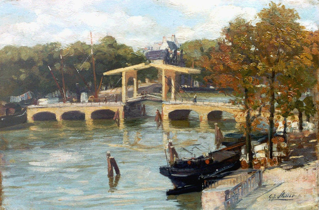 Staller G.J.  | Gerard Johan Staller, Binnen-Amstel met de Magere Brug in Amsterdam, oil on canvas laid down on board 30.0 x 44.8 cm, gesigneerd rechtsonder