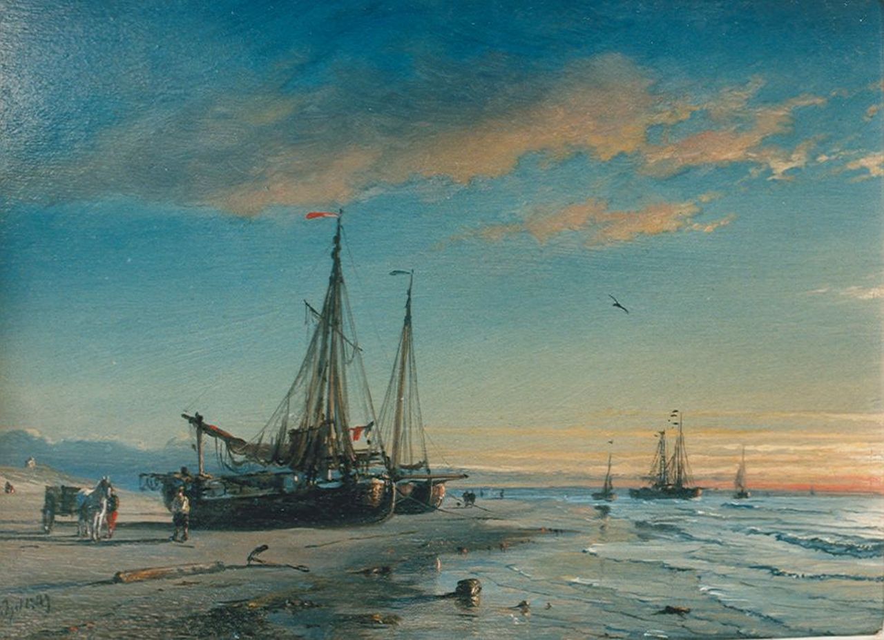 Schiedges P.P.  | Petrus Paulus Schiedges, Shipping on the beach, oil on panel 20.7 x 28.0 cm, signed l.l. and dated 1809