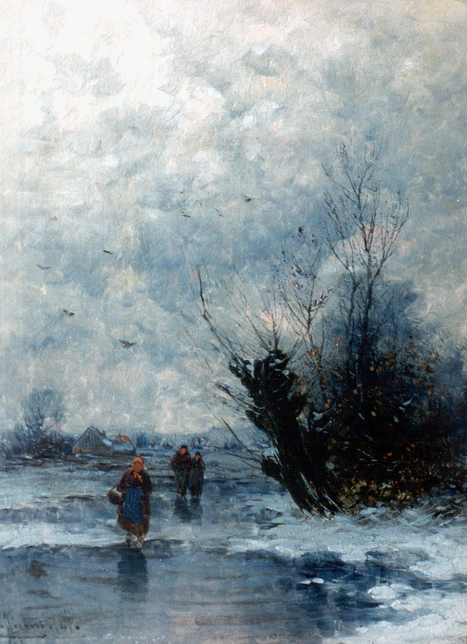 Jungblut J.  | Johann Jungblut, A winter landscape with figures on the ice, oil on panel 23.9 x 18.0 cm, signed l.l.
