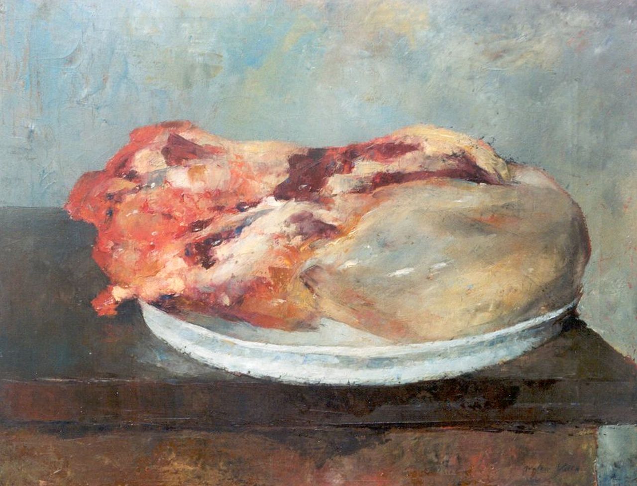 Vaes W.  | Walter Vaes, Braising steak, oil on canvas 40.3 x 50.4 cm, signed l.r.