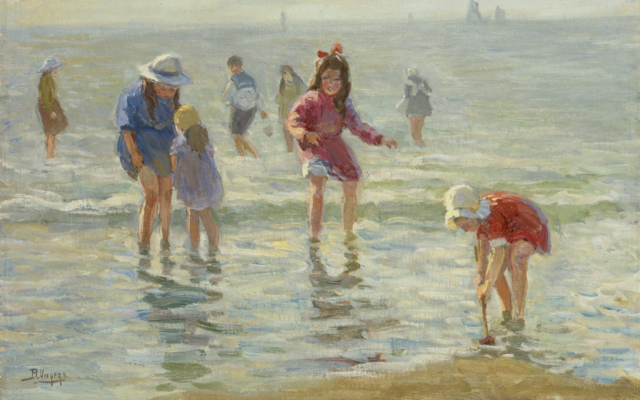 Viegers B.P.  | Bernardus Petrus 'Ben' Viegers, Children playing, oil on canvas 28.0 x 44.4 cm, signed l.l.