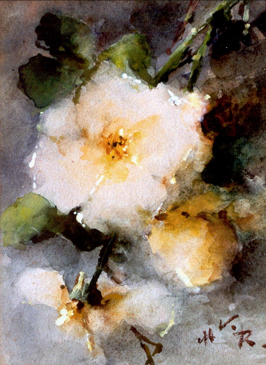 Roosenboom M.C.J.W.H.  | 'Margaretha' Cornelia Johanna Wilhelmina Henriëtta Roosenboom, Yellow roses, watercolour on paper 24.5 x 18.0 cm, signed l.r. with initials