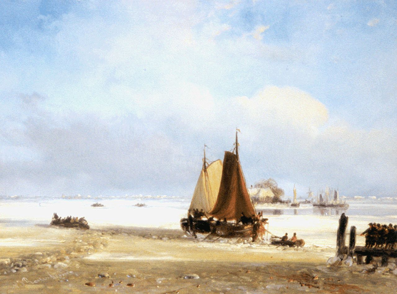 Roosenboom N.J.  | Nicolaas Johannes Roosenboom, A winter landscape, oil on panel 21.2 x 28.2 cm, signed l.l.