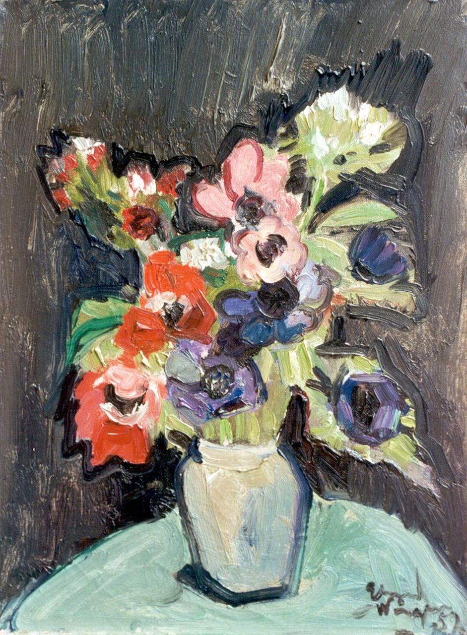 Wingen E.J.L.H.  | 'Edmond' Jean Leon Hubert Wingen, A still life with anemones, oil on canvas 40.0 x 30.0 cm, signed l.r. and dated '52