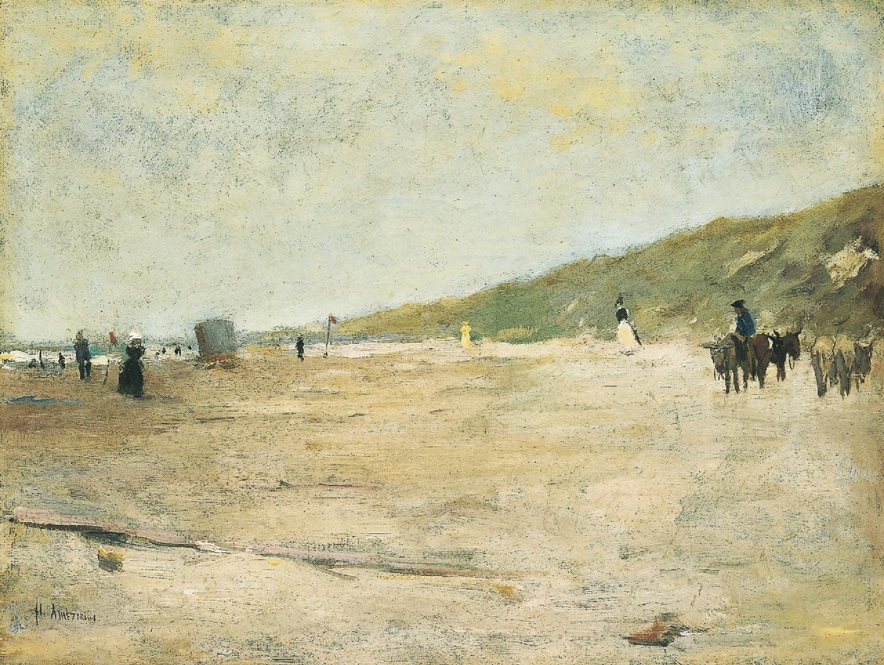 Arntzenius P.F.N.J.  | Pieter Florentius Nicolaas Jacobus 'Floris' Arntzenius, Beach scene with donkies, oil on canvas 31.5 x 41.3 cm, signed l.l.