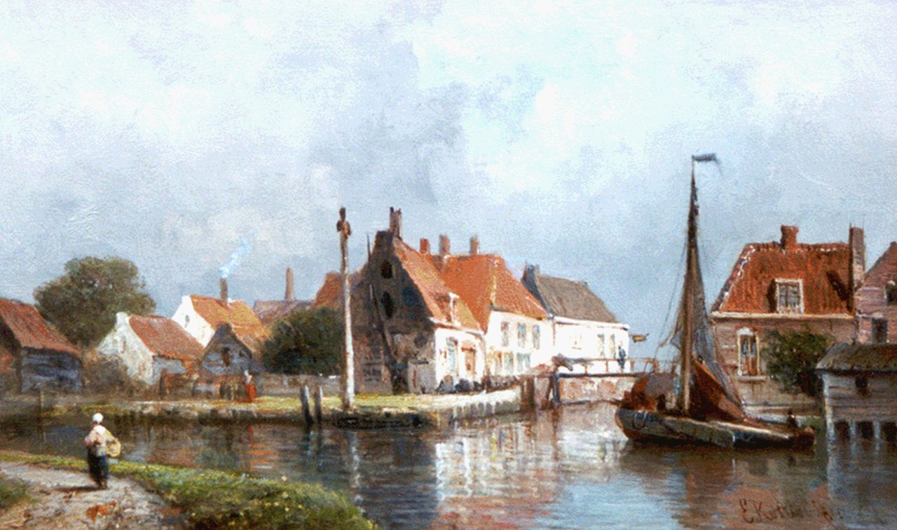 Koster E.  | Everhardus Koster, A view of Spaarndam, oil on panel 18.2 x 30.3 cm, signed l.r. twice