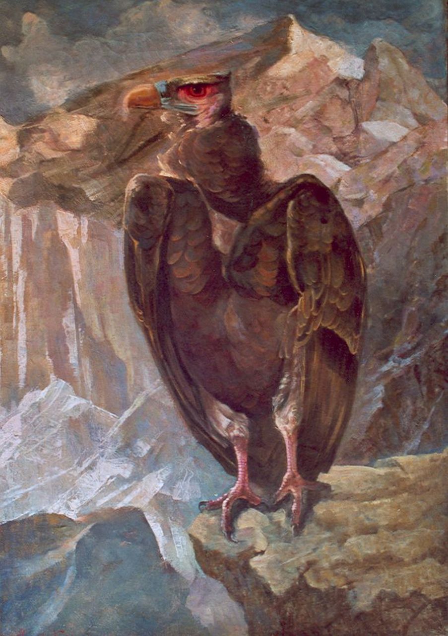 Vries J.L. de | 'Jan' Luitzen de Vries, A vulture, oil on canvas 100.5 x 69.9 cm, signed l.l.