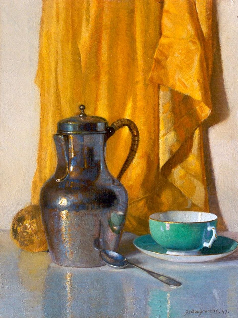 Dooijewaard J.  | Jacob 'Jaap' Dooijewaard, A still life with a jug and a green cup, 34.0 x 25.5 cm, signed l.r. and dated '47
