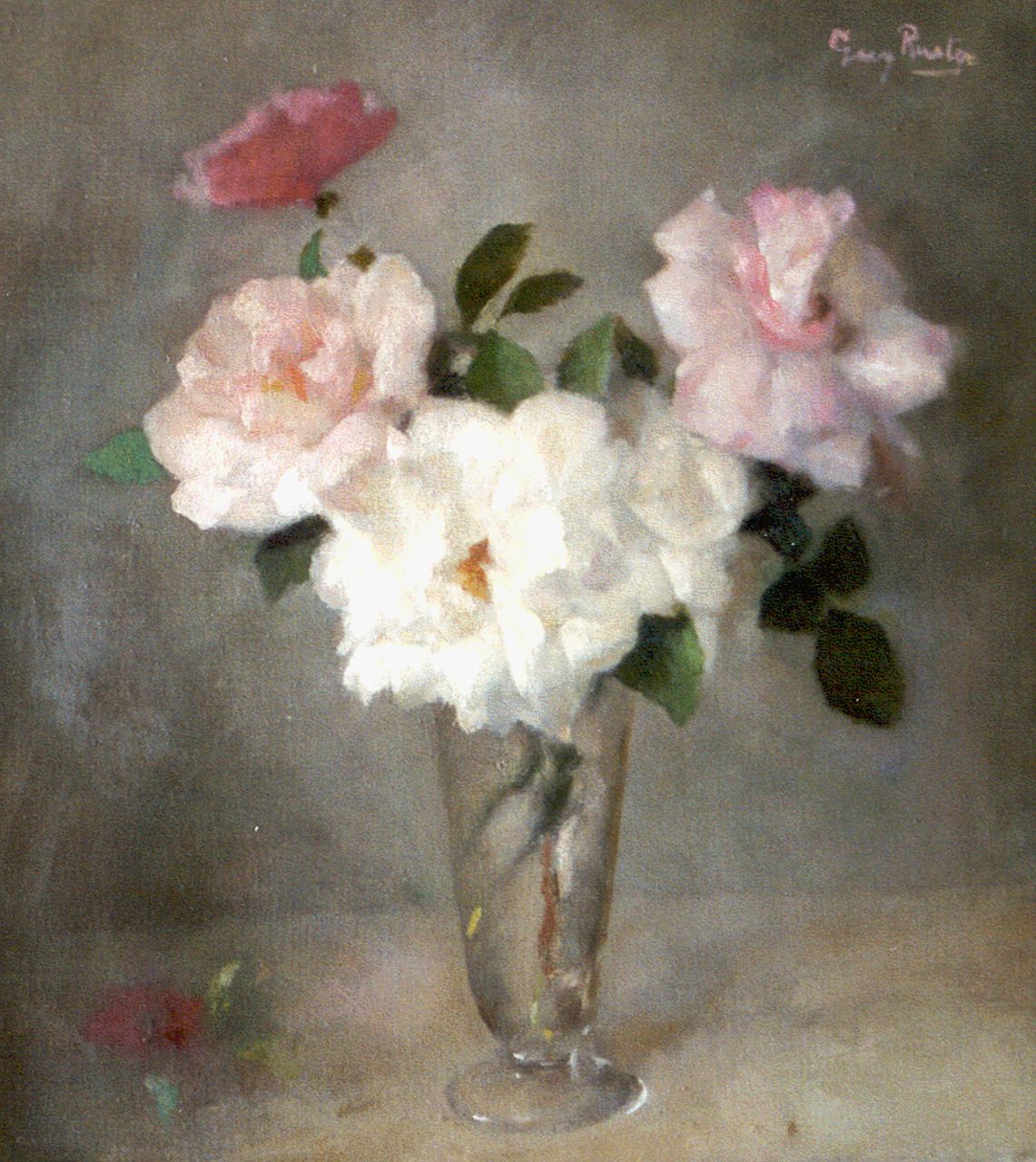 Rueter W.C.G.  | Wilhelm Christian 'Georg' Rueter, Roses in a glass vase, oil on canvas 45.1 x 41.5 cm, signed u.r.