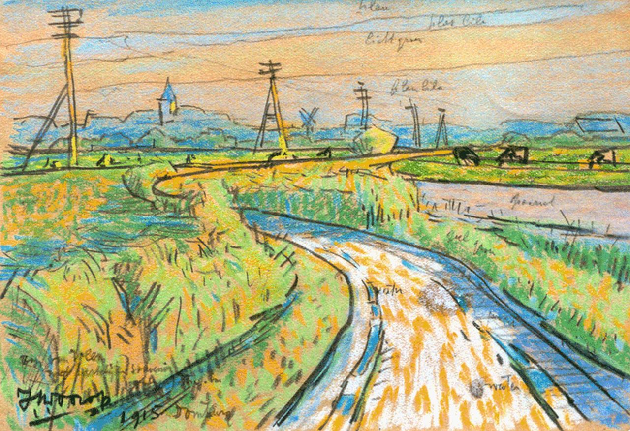 Toorop J.Th.  | Johannes Theodorus 'Jan' Toorop, A country road, pencil and pastel on paper 11.3 x 16.7 cm, signed l.l. and dated 1915