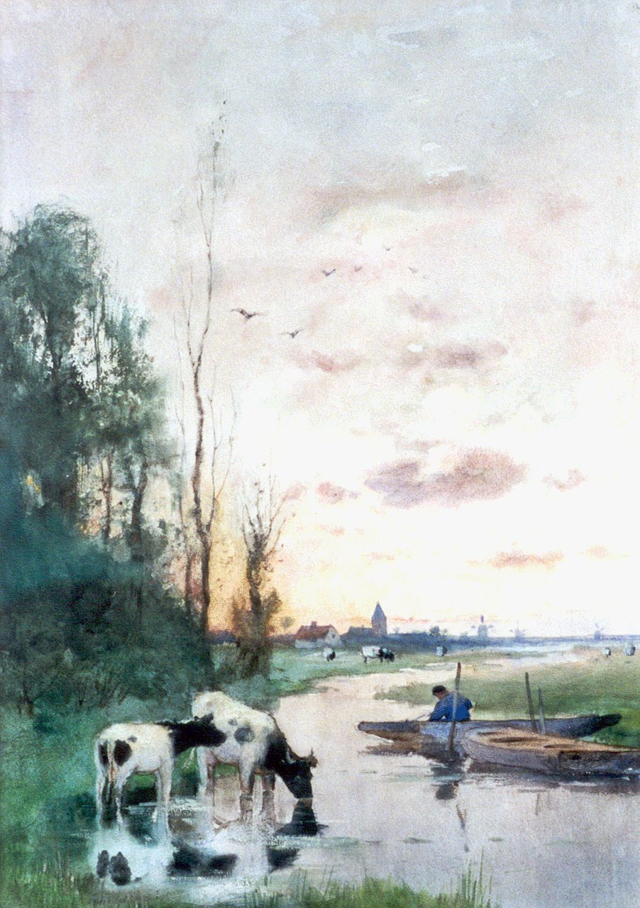 Rip W.C.  | 'Willem' Cornelis Rip, A river landscape, watercolour on paper 50.5 x 35.2 cm, signed l.c.