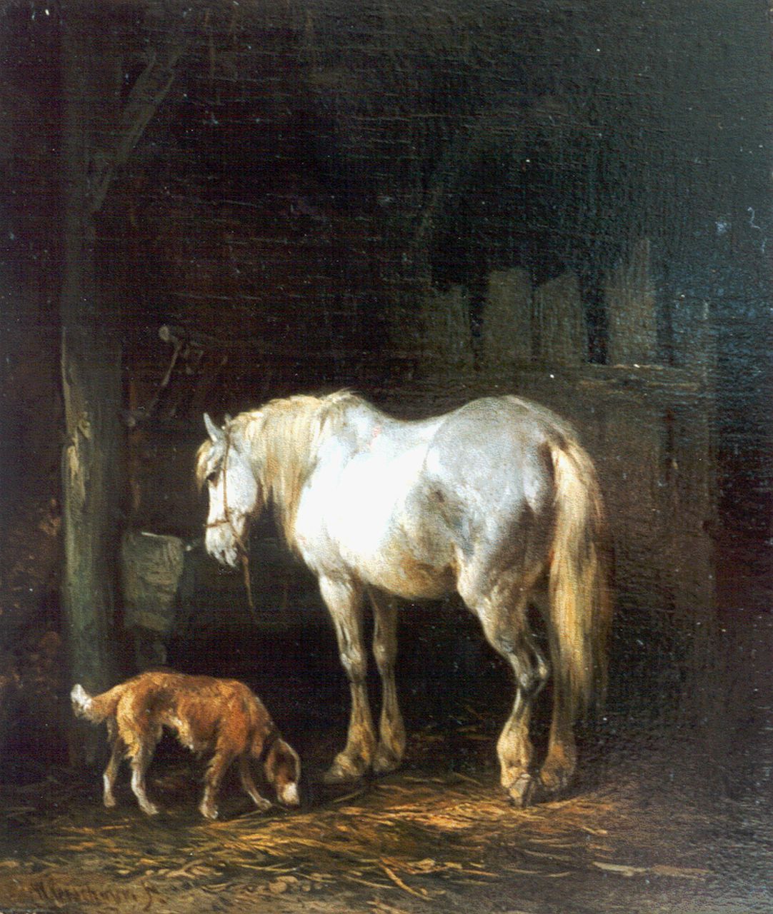 Verschuur W.  | Wouterus Verschuur, Stable mates, oil on panel 15.7 x 13.3 cm, signed l.l.