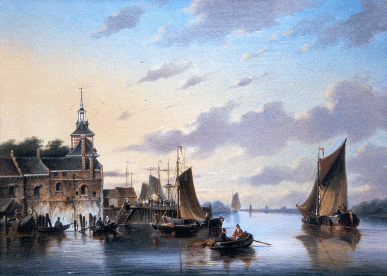 Hendriks G.  | Gerardus 'George Henry' Hendriks, The river Maas, with 'De Oude Hoofdpoort', Rotterdam, oil on canvas 42.2 x 55.8 cm