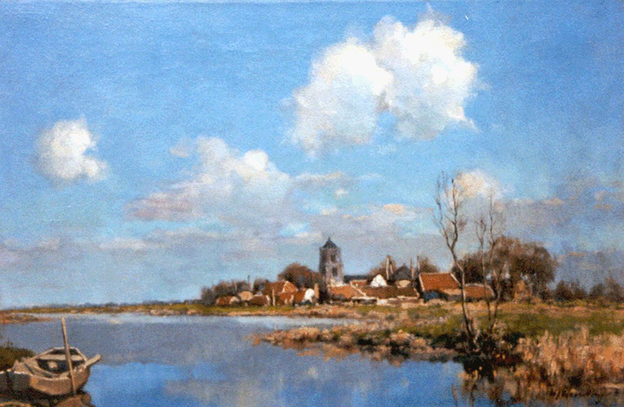 Wesseling H.J.  | Hendrik Jan Wesseling, A river landscape, a town in the distance, oil on canvas 47.3 x 71.4 cm, signed l.r.
