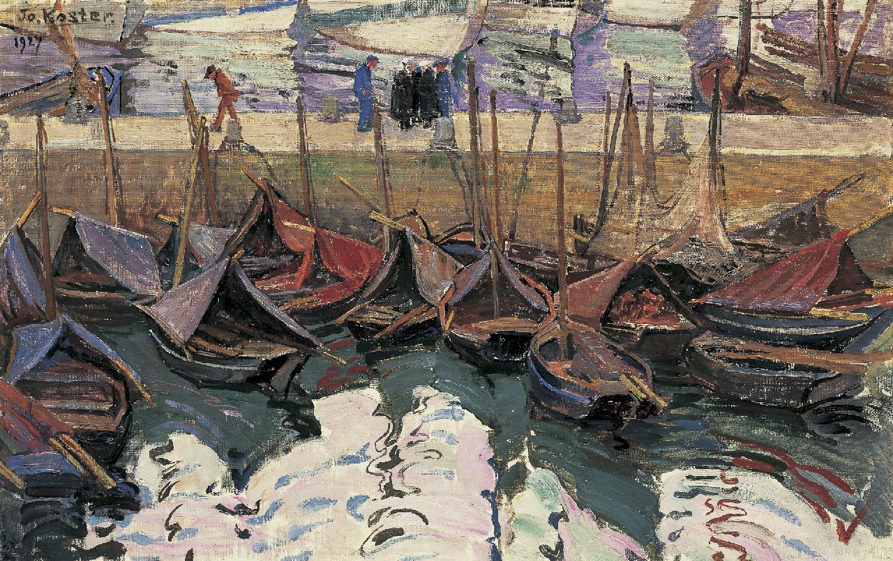 Koster J.P.C.A.  | Johanna Petronella Catharina Antoinetta 'Jo' Koster, A Breton harbour scene, oil on canvas laid down on painter's board 35.5 x 55.3 cm, signed u.l. and dated 1927