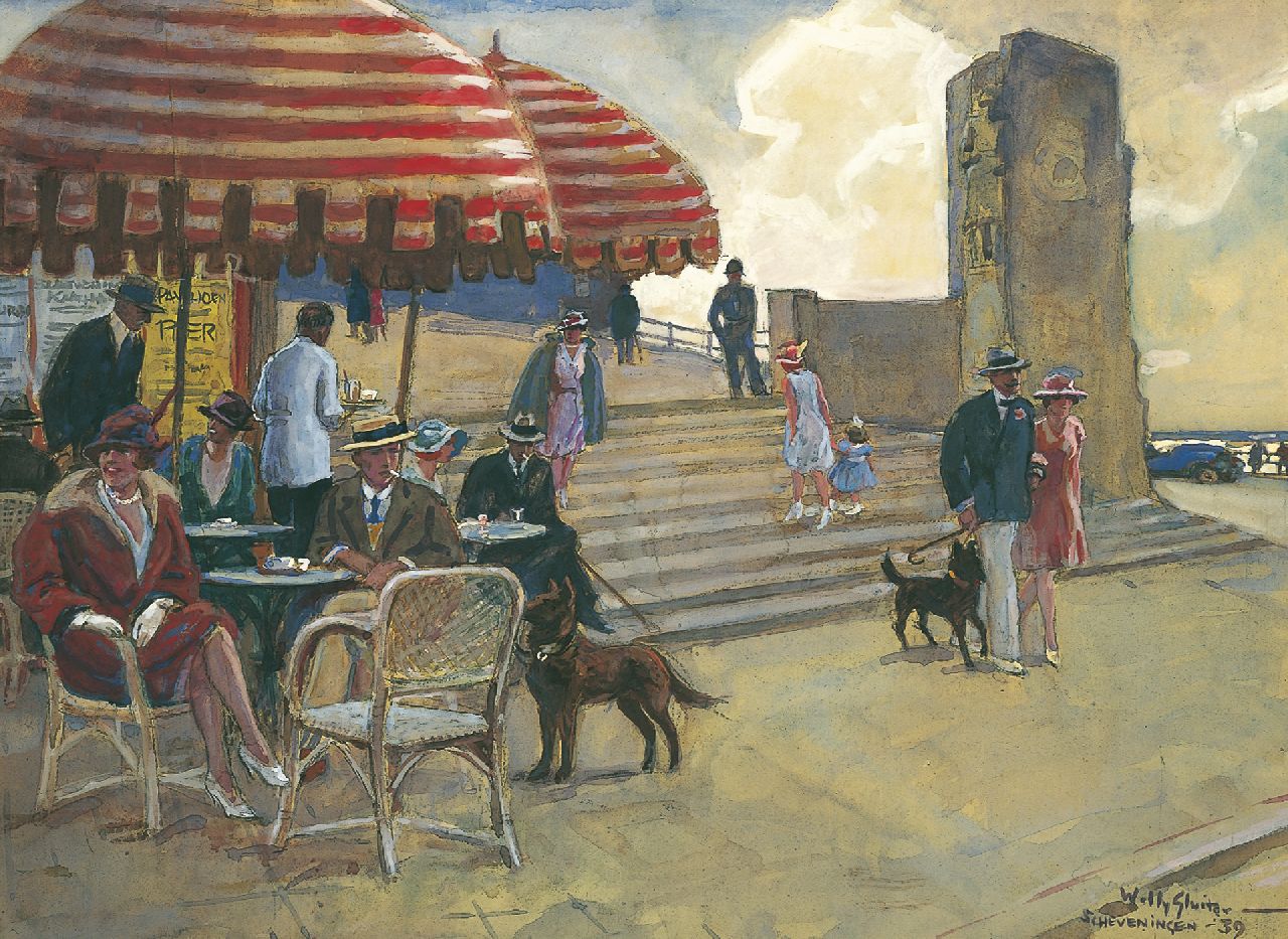 Sluiter J.W.  | Jan Willem 'Willy' Sluiter, Terrace, Scheveningen, watercolour and gouache on paper 47.5 x 64.5 cm, signed l.r. and dated '39