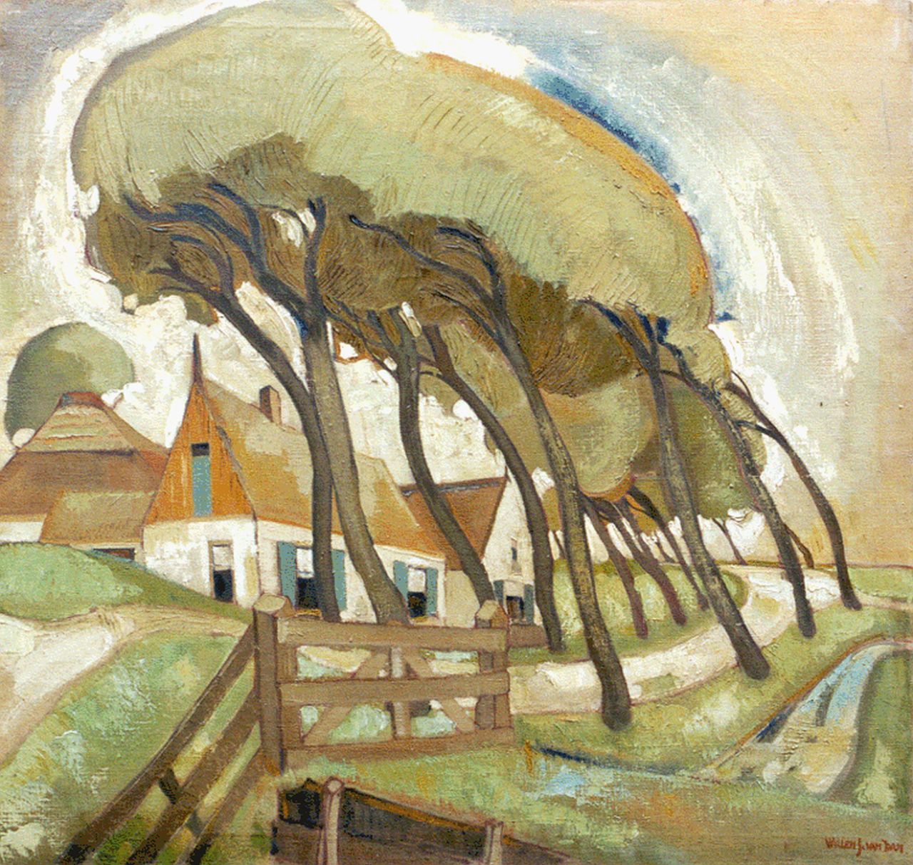 Dam W.J. van | Willem Jan van Dam, A farm in a landscape, oil on canvas 94.9 x 100.5 cm, signed l.r.