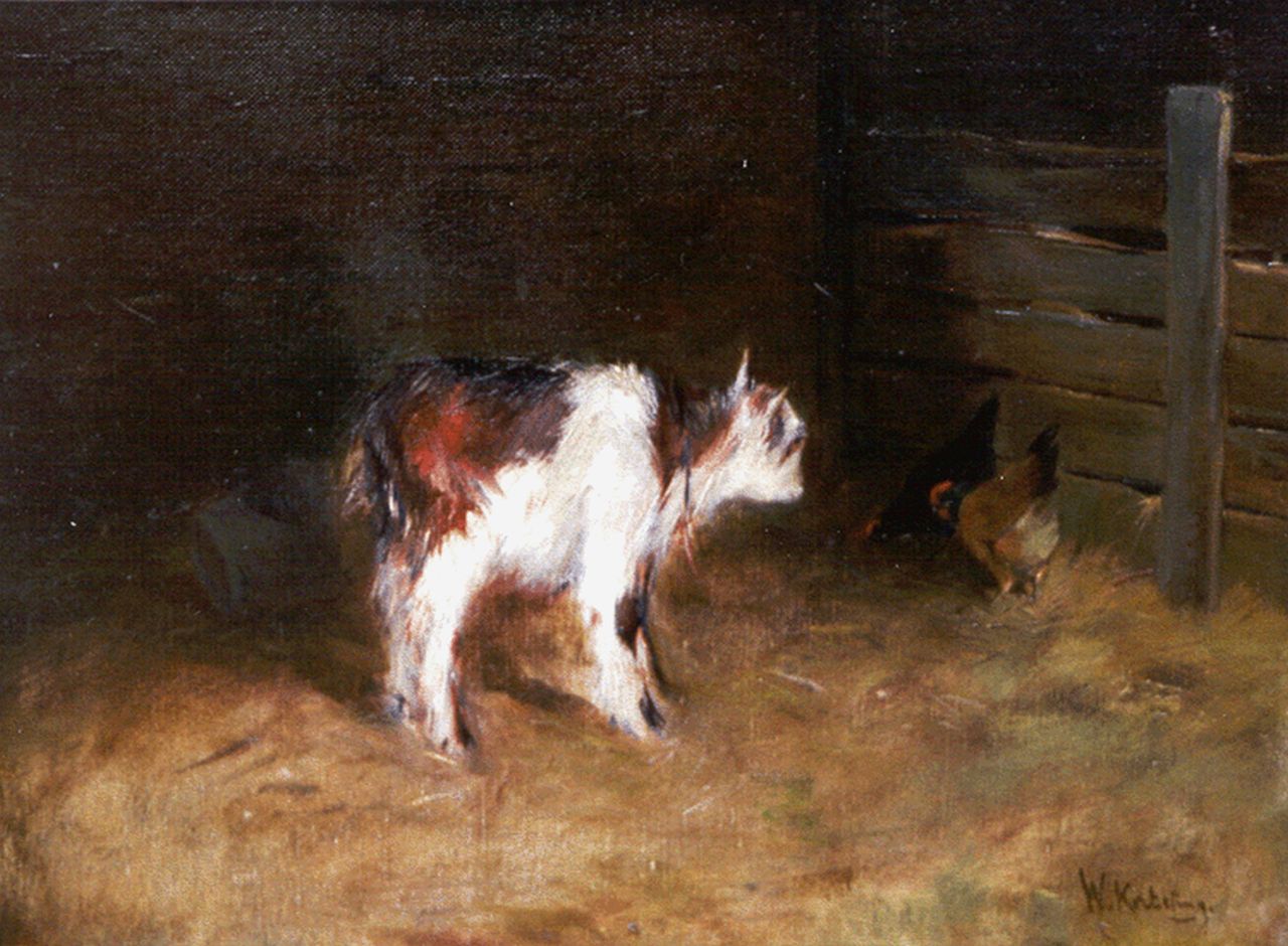 Korteling W.  | Willem Korteling, A goat and chicken, oil on canvas 31.0 x 40.1 cm, signed l.r.