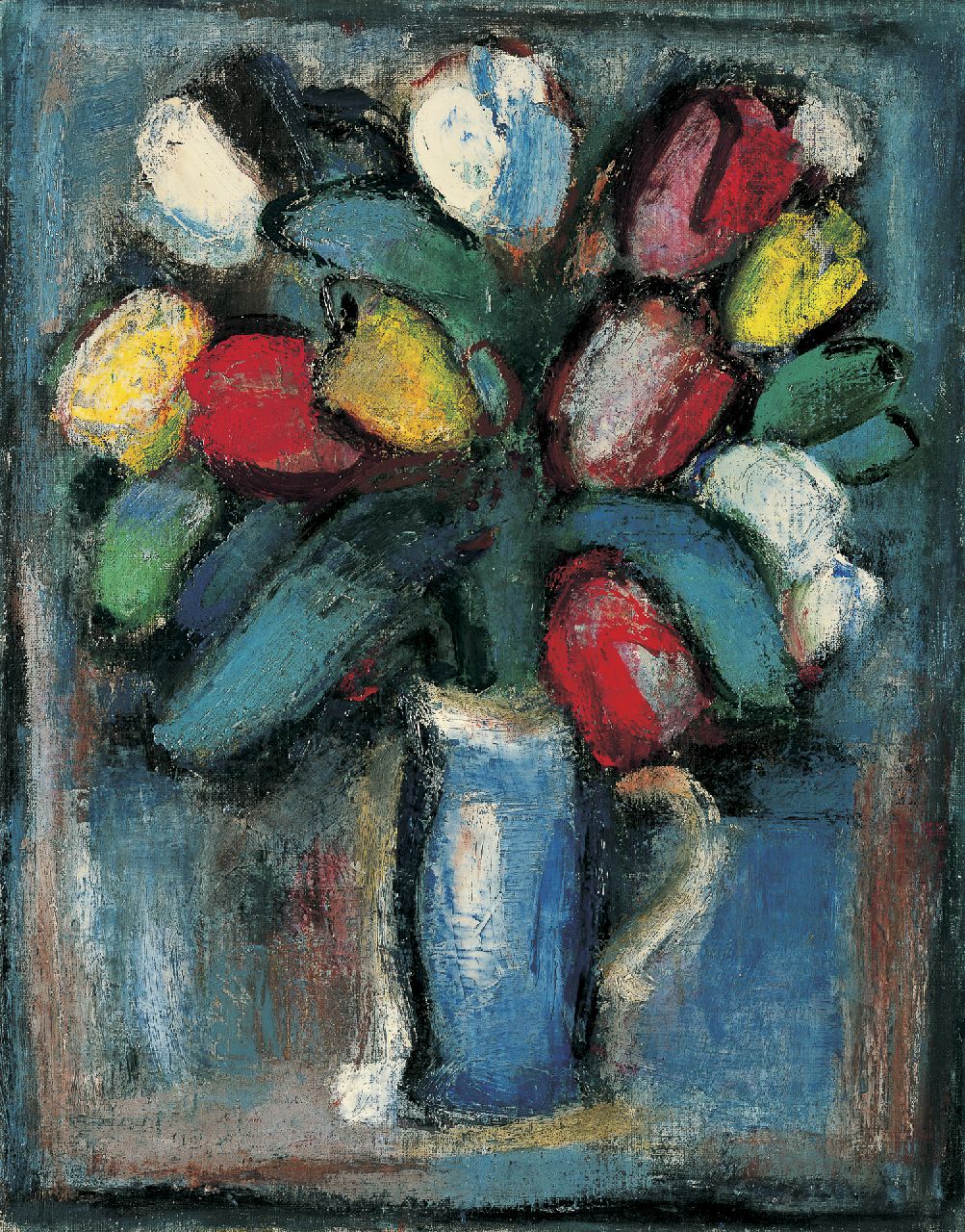 Nanninga J.  | Jacob 'Jaap' Nanninga, Tulips in a vase, oil on canvas 50.5 x 40.5 cm, signed l.r. and painted circa 1946-1948