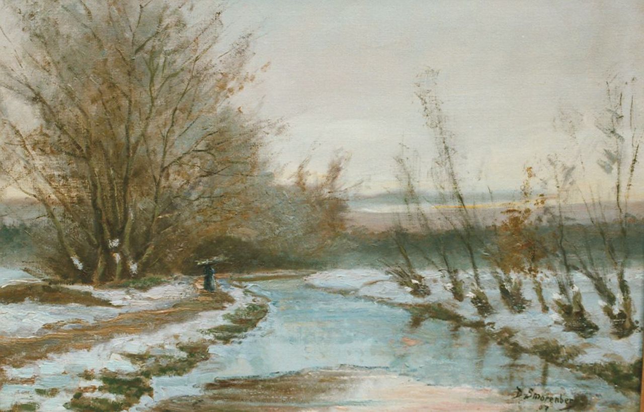 Smorenberg D.  | Dirk Smorenberg, A stream in a snow-covered landscape, oil on canvas 40.5 x 60.5 cm, signed l.r. and dated '07
