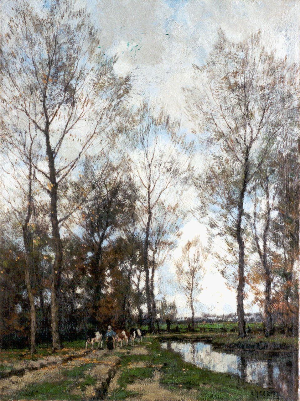 Gorter A.M.  | 'Arnold' Marc Gorter, Shepherdess with cattle in an autumn landscape, oil on canvas 50.8 x 37.8 cm, signed l.r.
