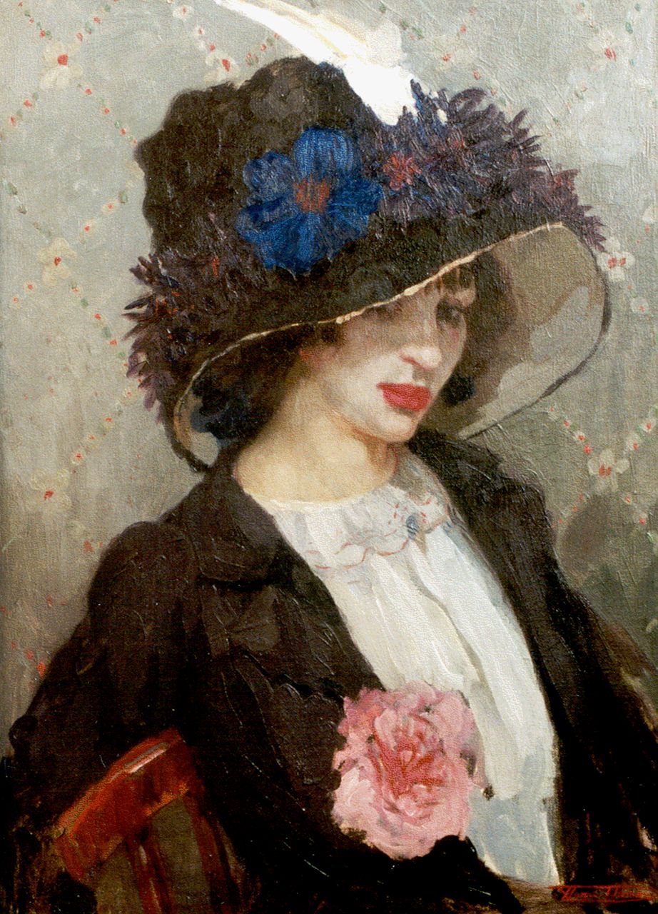 Thomas H.J.  | Henri Joseph Thomas, An elegant lady with hat, oil on canvas 70.3 x 50.8 cm, signed l.r.