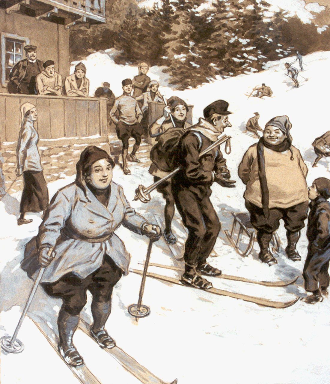 Meissl A.E. Ritter von  | August Meissl, Winter sports, chalk and gouache on paper 34.0 x 28.5 cm, signed l.l.