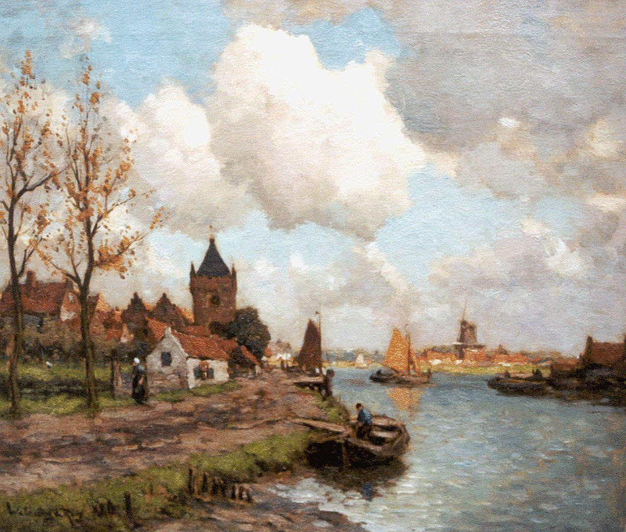 Wetering de Rooij J.E. van de | Johannes Embrosius van de Wetering de Rooij, A view of the river Lek, with Vianen beyond, oil on canvas 50.6 x 60.3 cm, signed l.l.