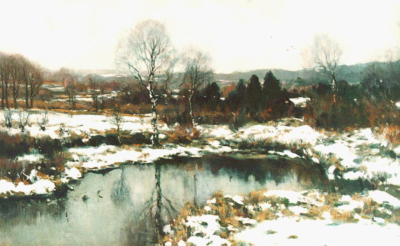 Soest L.W. van | 'Louis' Willem van Soest, A pond in a snow-covered landscape, oil on canvas 75.1 x 120.5 cm, signed l.r.
