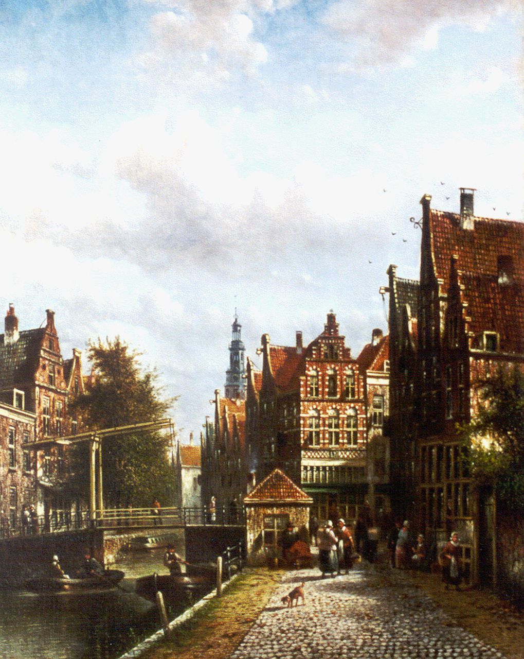 Spohler J.F.  | Johannes Franciscus Spohler, Townscape with drawbridge, oil on canvas 44.4 x 35.2 cm, signed l.l.