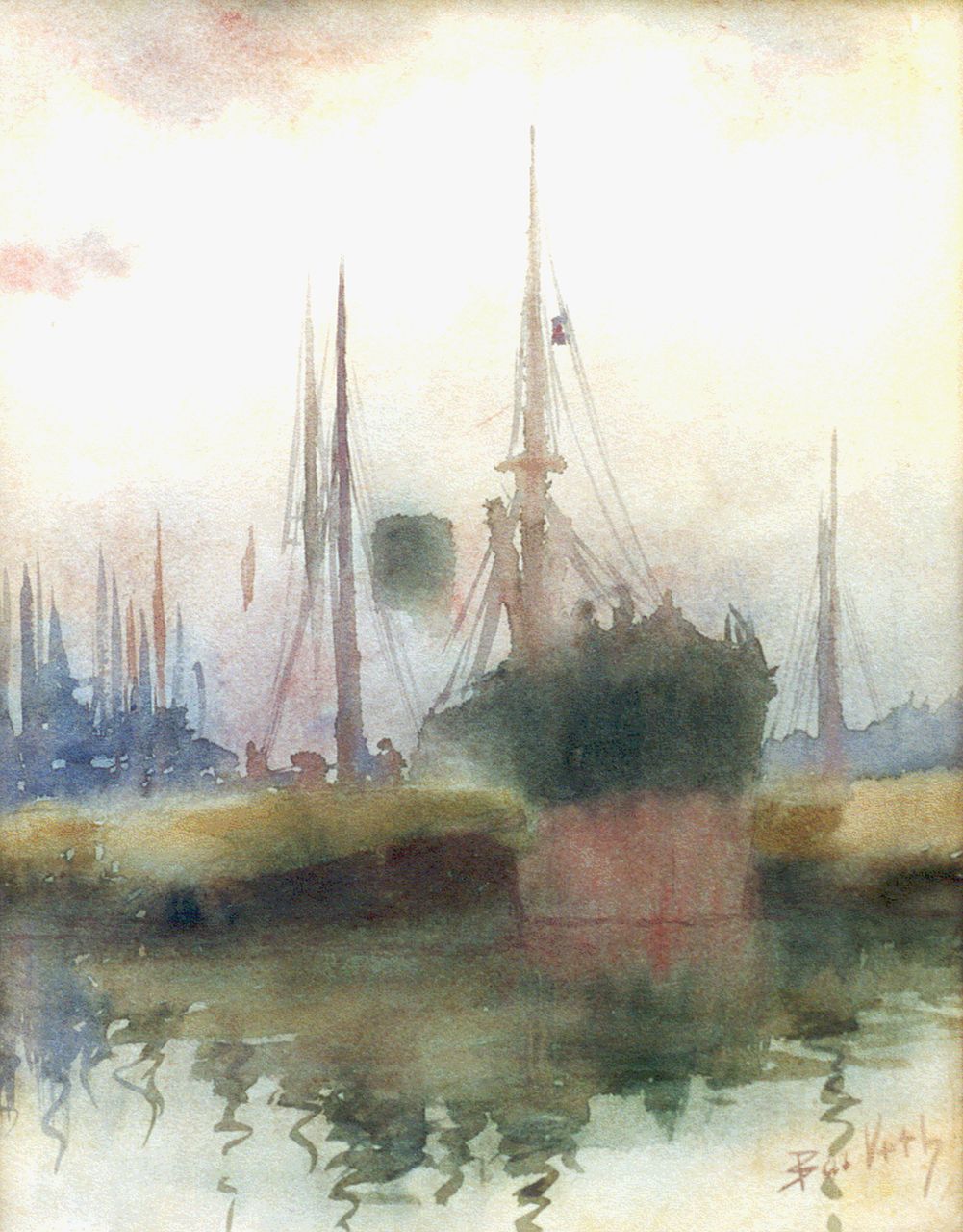 Veth B.  | Bastiaan 'Bas' Veth, A harbour view, watercolour on paper 36.0 x 28.0 cm, signed l.r. and dated on the reverse '91