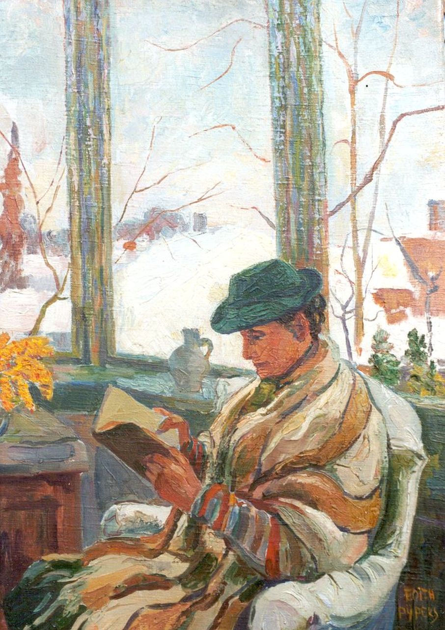 Pijpers E.E.  | 'Edith' Elizabeth Pijpers, An elderly woman reading, oil on canvas 57.0 x 40.4 cm, signed l.r.