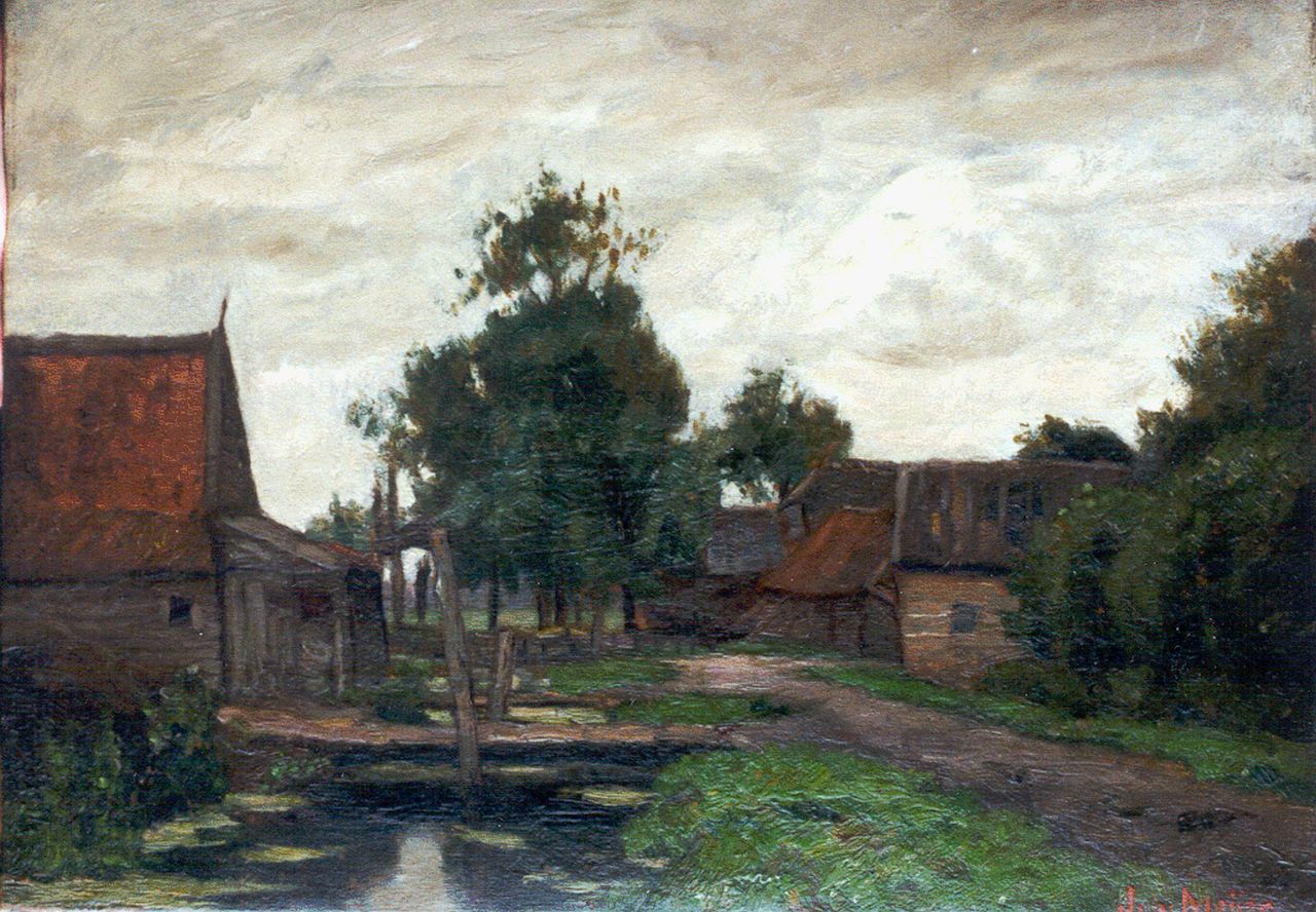 Meijer J.  | Johannes 'Johan' Meijer, A farmstead, oil on canvas 32.8 x 46.2 cm, signed l.r.